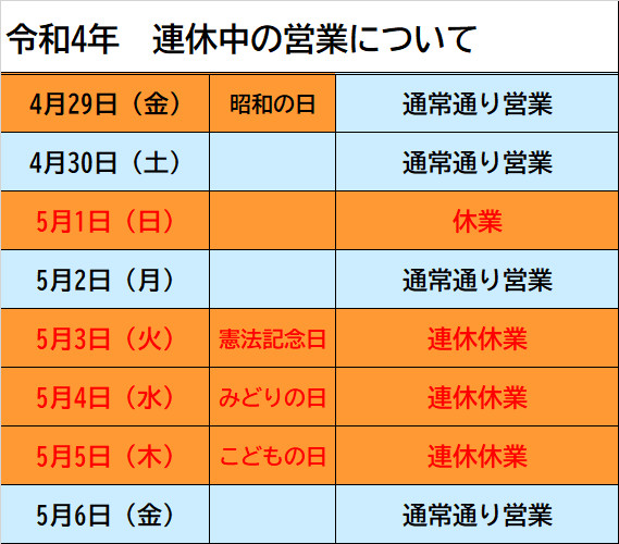 休業日のお知らせ